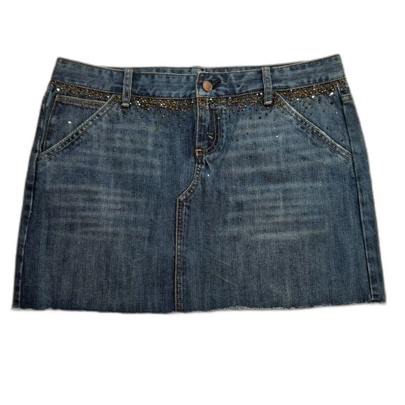 X2 Dresses & Skirts - NWT Vintage Express X2 Denim Laboratory Mini Skirt Size 8 Y2K McBling Studded